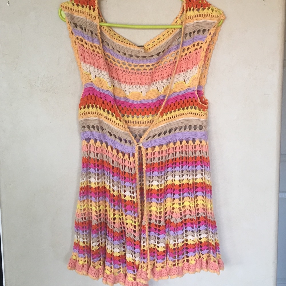 Free People Crochet Rainbow Sweater